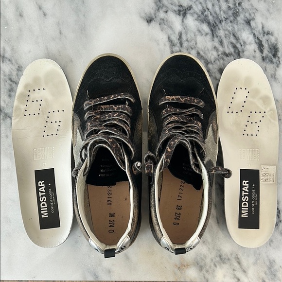 Golden Goose Mid Star Black and Tan Sneakers with Leopard laces |39/8 - Picture 10 of 10